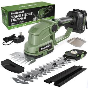 Bt-hedgetrimmer21v1.5ah-dwk02 Breeze Touch 21v Cordless Hedge Trimmer Electric Bush Shear And 2 Blades Grass Tool With 1