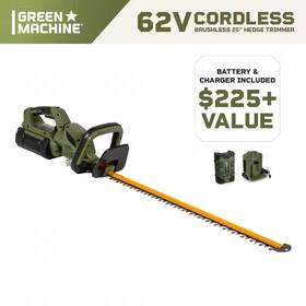 Green Machine 313113871864 62v Brushless 25 Inch Cordless Battery Push Start Hedge Trimmer With Rotating Hand