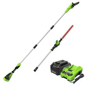Greenworks 195526042976 24v Pole Saw And Hedge Trimmer 2-in-1 With 4ah Usb Battery Charger