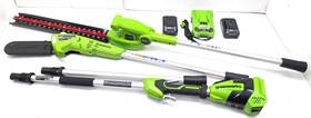 Psph24b210 Greenworks 24v 8 Inch Polesaw And Hedge Trimmer Used W Batteries &charger