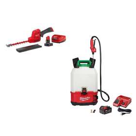 2533-21-2820-21ps Milwaukee Hedge Trimmer 8 Inch 12v Cordless With 4-gal Switch Tank Backpack Sprayer