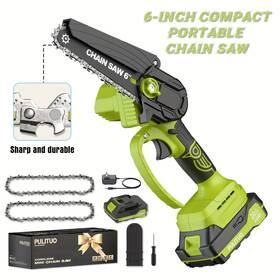 Pulituo 496751928036 Powerful 6 Inch Electric Chainsaw Mini Cordless Handheld With Large Battery