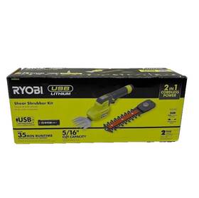 Fvht51k Ryobi Usb Lithium Shear Shrubber Kit With 2.0 Ah Battery And Charging Cable