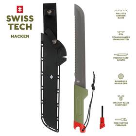 D31386 Swiss Tech 18-inch Sawtooth Machete Titanium-coated Stainless Steel Blade New