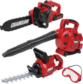 Teganplay 313053777776 Power Garden Tools Set For Kids Battery Operated Toy Leaf Blower Hedge Trimmer