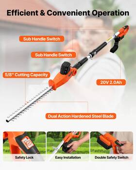Vevor 197988188636 20v Cordless Pole Hedge Trimmer 18in Blade With Battery And Charger