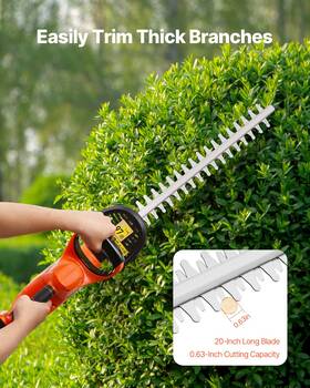 Vevor 197988507574 Cordless Electric Hedge Trimmer 20v Battery 20in Dual-action Blade Bush Cutter