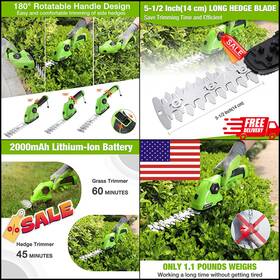 Workpro 820909773436 Cordless Grass Shear And Shrubbery Trimmer - 2 In 1 Handheld Hedge