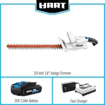 Hart 20V Cordless 18-INCH Hedge Trimmer Kit W/ 2.0AH Battery & Fast Charger. Fixed Price $89.00.