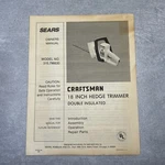 Vintage Sears Craftsman Owner's Manual Only Model 315.796630 18 Hedge Trimmer. Fixed Price $13.95.