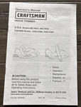 Craftsman Hedge Trimmer Operator Manual 900.79441, 900.79442 2008. Fixed Price $11.00.