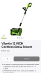 Vibekio 12-INCH Cordless Snow Shovel 20-VOLT/4.0 Ah Li-ion Battery Pack, Charger. Fixed Price $59.99.