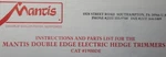 Mantis Little Wonder Double Electric Hedge Trimmer 1900DE Owner & Parts Manual. Fixed Price $52.99.
