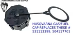 New Fuel Gas Cap Fits Husqvarna 145BT 145BF 155BT 165BT Blowers Part # 531003399. Fixed Price $8.95.