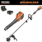 Ridgid 2-TOOL Kit 14" 18V Brushless Cordless Battery String Trimmer Leaf Blower. Fixed Price $258.96.