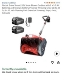 New In Box 20V Cordless Snow Pusher With Batteries & Charger. Fixed Price $65.00.