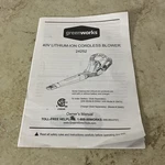 Greenworks 40V Lithium-ion Cordless Blower Owner Manual. Fixed Price $5.27.