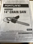 Portland 14 Electric Chain Saw Owners Manual Model 67255. Fixed Price $19.99.