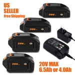 4.0AH 6.5AH For Worx 20V Lithium Battery 6AH WA3578 WA3520 WA3525 WA3575 Charger. Fixed Price $28.99.
