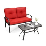 2PCS Modern Patio Outdoor Loveseat Conversation Set Cushioned Coffee Table. Fixed Price $139.99.